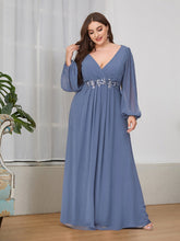 Charger l&#39;image dans la galerie, Robes élégantes Plus la taille 9XL robes pour femmes longue une ligne col en V manches longues robe de longueur au sol 2023 Ever Pretty de robe de demoiselle d&#39;honneur pour femmes 
