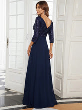 Charger l&#39;image dans la galerie, Robes élégantes Robes de soirée élégantes longue col en V manches trois quarts robe a-ligne 2023 jamais jolie de paillettes en mousseline de soie simple robe de bal pour femmes 
