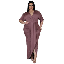 Charger l&#39;image dans la galerie, Robes élégantes Grande taille femmes robes élégantes solide col en V robes à volants 2023 printemps fête Club tenue dame mode robes de soirée de bal 
