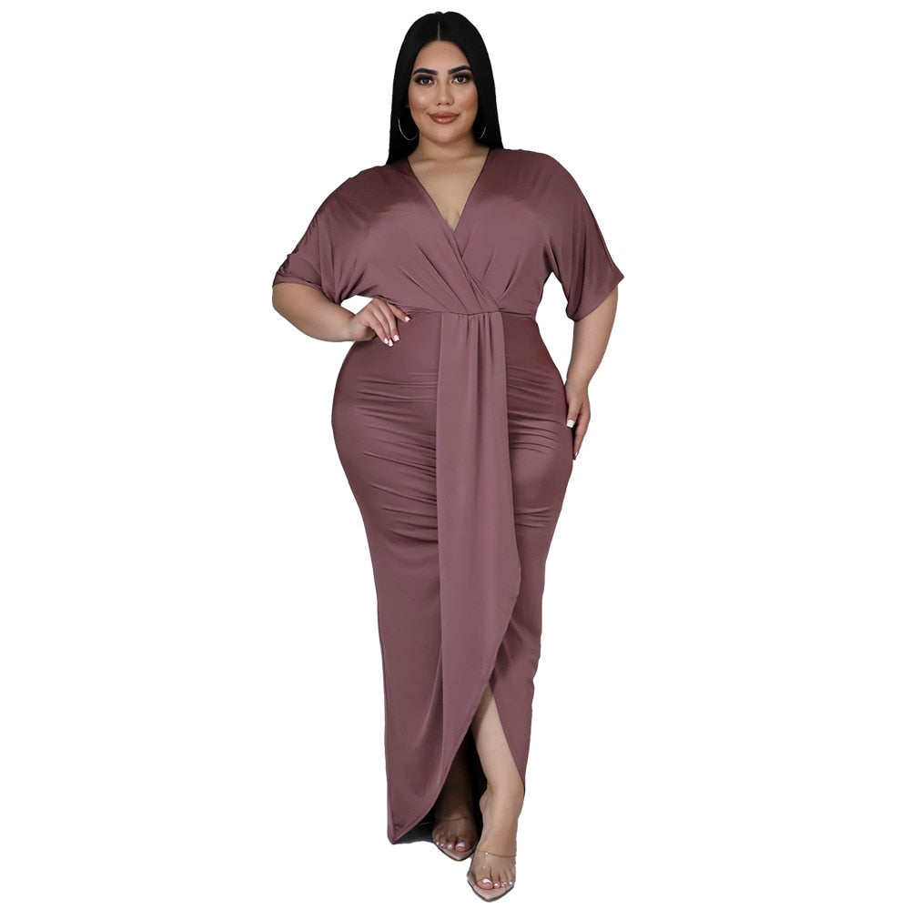 Robes élégantes Grande taille femmes robes élégantes solide col en V robes à volants 2023 printemps fête Club tenue dame mode robes de soirée de bal 
