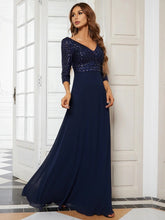 Charger l&#39;image dans la galerie, Robes élégantes Robes de soirée élégantes longue col en V manches trois quarts robe a-ligne 2023 jamais jolie de paillettes en mousseline de soie simple robe de bal pour femmes 
