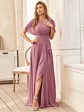 Charger l&#39;image dans la galerie, Robes élégantes Robes de soirée Col bateau Manches courtes droites à volants et silhouette crayon 2023 Ever Pretty of Chiffon Orchid Dress 

