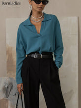 Charger l&#39;image dans la galerie, Bornladies – costume tricoté épais pour femme, ensemble 2 pièces en cachemire doux, pull à col Polo et pantalon à jambes larges, tenue tricotée, hiver 
