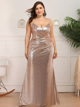Charger l&#39;image dans la galerie, Robes élégantes Plus la taille 7XL robes de soirée longue col en V sans manches robe à bretelles spaghetti 2023 Ever Pretty de paillettes Rose GoldProm femmes robe 
