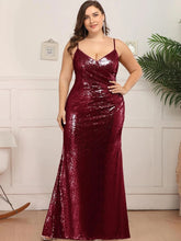 Charger l&#39;image dans la galerie, Robes élégantes Plus la taille 7XL robes de soirée longue col en V sans manches robe à bretelles spaghetti 2023 Ever Pretty de paillettes Rose GoldProm femmes robe 
