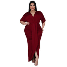 Charger l&#39;image dans la galerie, Robes élégantes Grande taille femmes robes élégantes solide col en V robes à volants 2023 printemps fête Club tenue dame mode robes de soirée de bal 
