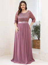 Charger l&#39;image dans la galerie, Robes élégantes Robes élégantes pour femmes de grande taille longue robe trapèze à manches longues et col rond 2023 Ever Pretty of Sequin Elegant Bridesmaid Women Dress 
