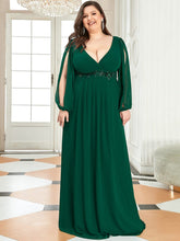 Charger l&#39;image dans la galerie, Robes élégantes Plus la taille 9XL robes pour femmes longue une ligne col en V manches longues robe de longueur au sol 2023 Ever Pretty de robe de demoiselle d&#39;honneur pour femmes 
