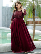 Charger l&#39;image dans la galerie, Robes élégantes Robes élégantes pour femmes de grande taille longue robe trapèze à manches longues et col rond 2023 Ever Pretty of Sequin Elegant Bridesmaid Women Dress 
