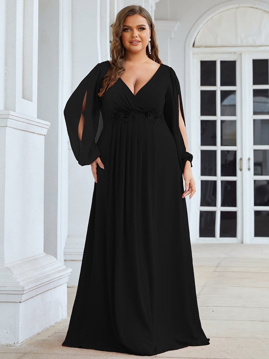 Robes élégantes Plus la taille 9XL robes pour femmes longue une ligne col en V manches longues robe de longueur au sol 2023 Ever Pretty de robe de demoiselle d'honneur pour femmes 