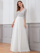 Charger l&#39;image dans la galerie, Robes élégantes Robes de soirée élégantes longue col en V manches trois quarts robe a-ligne 2023 jamais jolie de paillettes en mousseline de soie simple robe de bal pour femmes 
