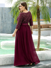 Charger l&#39;image dans la galerie, Robes élégantes Robes élégantes pour femmes de grande taille longue robe trapèze à manches longues et col rond 2023 Ever Pretty of Sequin Elegant Bridesmaid Women Dress 
