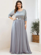 Charger l&#39;image dans la galerie, Robes élégantes Robes élégantes pour femmes de grande taille longue robe trapèze à manches longues et col rond 2023 Ever Pretty of Sequin Elegant Bridesmaid Women Dress 

