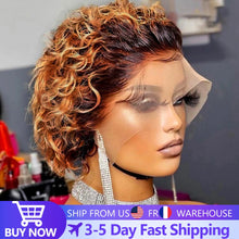 Load image into Gallery viewer, Pixie Cut Wig 99J Color Lace Wig Spring curl Short Bob Human Hair Wig For Women Natural Black Color Blonde Jarin Hair Cheap Wig
