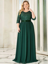 Charger l&#39;image dans la galerie, Robes élégantes Robes élégantes pour femmes de grande taille longue robe trapèze à manches longues et col rond 2023 Ever Pretty of Sequin Elegant Bridesmaid Women Dress 
