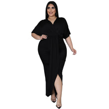 Charger l&#39;image dans la galerie, Robes élégantes Grande taille femmes robes élégantes solide col en V robes à volants 2023 printemps fête Club tenue dame mode robes de soirée de bal 
