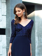 Charger l&#39;image dans la galerie, Robes élégantes Robes de soirée élégantes longue col en V manches trois quarts robe a-ligne 2023 jamais jolie de paillettes en mousseline de soie simple robe de bal pour femmes 
