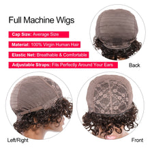 Charger l&#39;image dans la galerie, Perruque coupe lutin cheveux humains courts bouclés perruques de cheveux humains pour les femmes cheveux humains pas cher pleine Machine perruques court bouclés Bob perruque avec frange 
